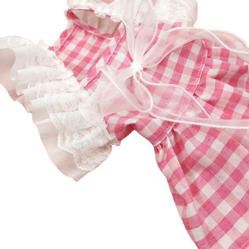 Đầm Cotton Họa Tiết Caro Đính Nơ To Dễ Thương Thời Trang Cho Cún Cưng