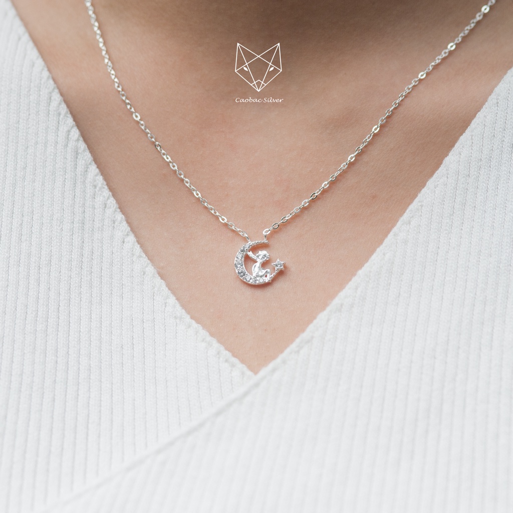 Dây Chuyền Bạc Ta Cao Cấp CaoBac Silver Thiết Kế Trăng Sao Hoạ Tiết Hình Người Độc Đáo, Mới Mẻ Dành Cho Bạn Gái