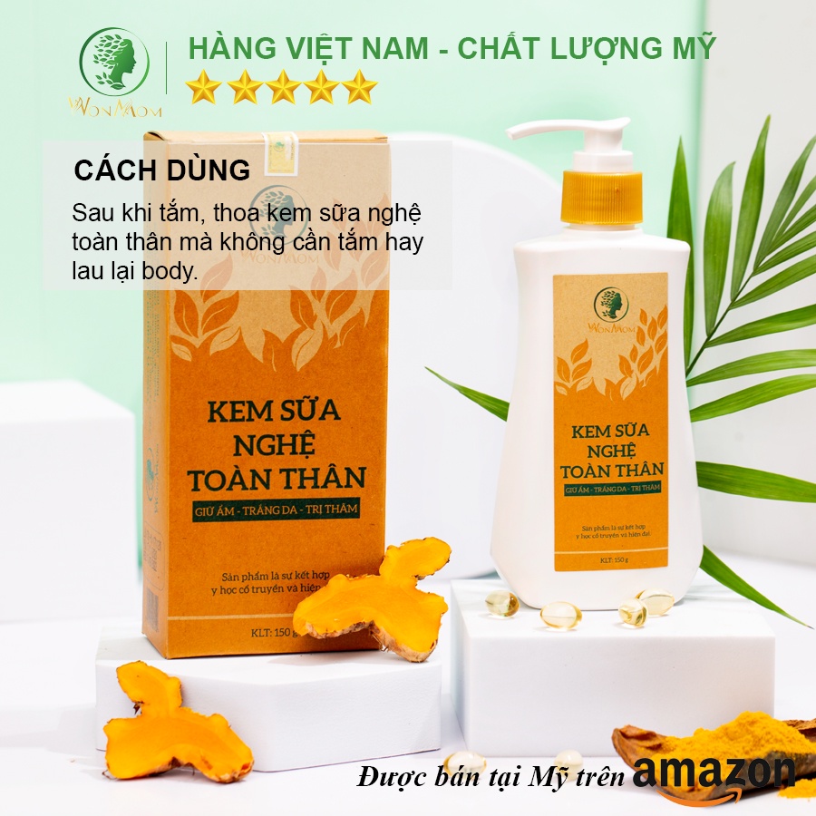 [ Giảm 35K - Đơn 339K ] Kem Sữa Nghệ Dưỡng Trắng Hồng Tự Nhiên, Mịn Màng Da Toàn Thân Wonmom 180g