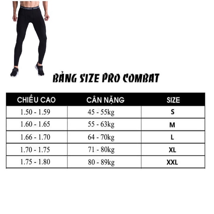QUẦN GIỮ NHIỆT COMBAT PRO , QUẦN LEGGING TẬP GYM NAM DÁNG DÀI MÀU ĐEN