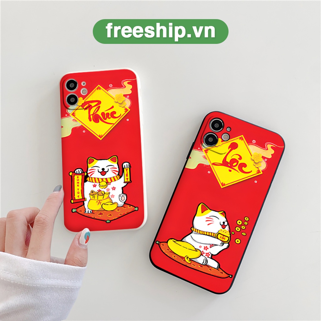Ốp vuông iphone Mèo Phúc Lộc bảo vệ cam cho 6/6splus/7/7plus/8/8plus/x/xr/xs/11/12/13/14/pro/max/plus/