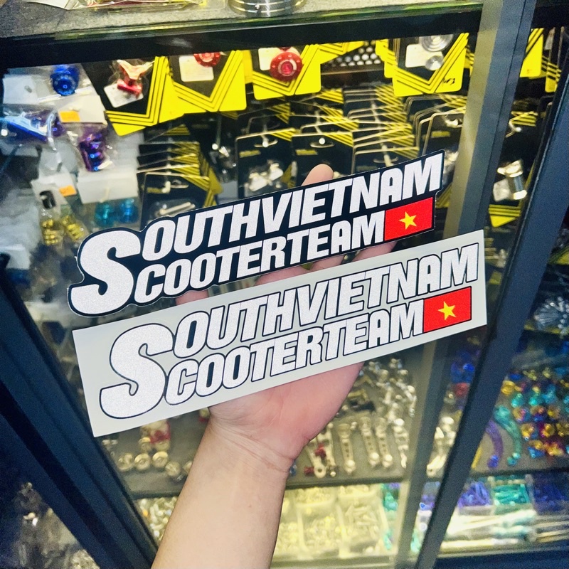Tem logo sticker racing hội nhóm chữ SouthVN Scooter Team size 25cm , chất liệu decal in phản quang chống thấm
