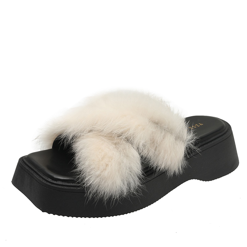 Dép Đế Xuồng Dày Quai Ngang Phủ Lông Thời Trang Mùa Hè 2022 Mới Cho Nữ