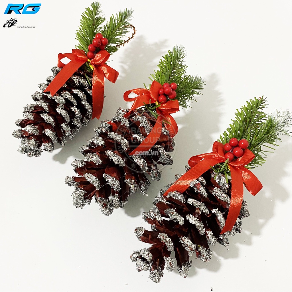 Trái Thông Quả Thông Noel 12cm Trang Trí Giáng Sinh Có Lá Thông Nơ Đỏ Quả Đỏ Lăn Kim Tuyến Và Dây Treo Hàng Cao Cấp