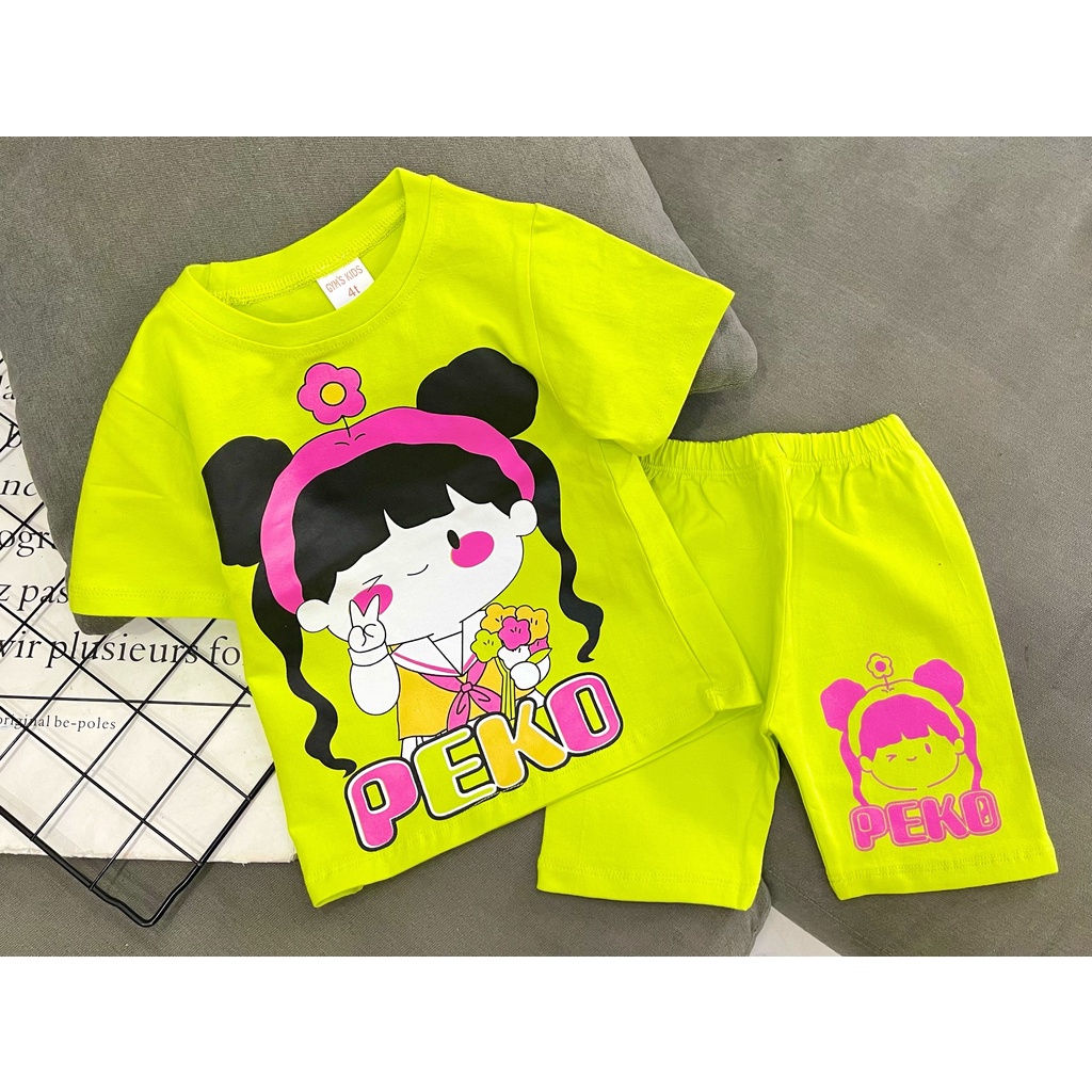 Bộ ngố cho bé tay ngắn quần đùi lững Thun Cotton 4c dượt ít in Hoạt Hình size đại từ 21-40 ký mặc Quần áo trẻ em Pikakid