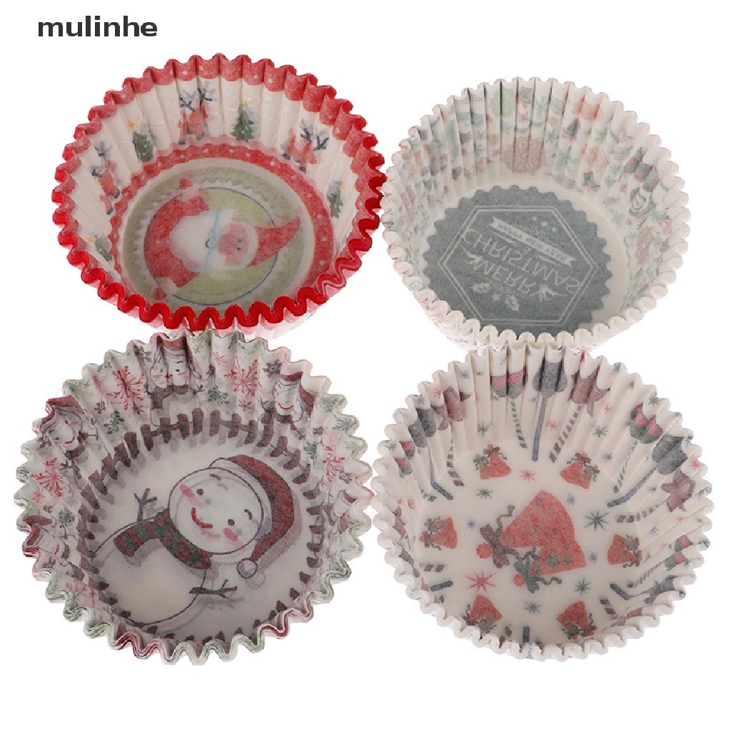 Set 100 Khay Đựng Bánh Cupcake / Muffin Họa Tiết Giáng Sinh Dễ Thương