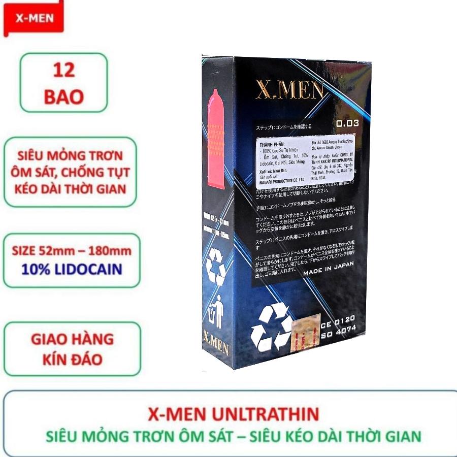 Bao Cao Su Gai Kéo Dài Thời Gian XMEN Siêu Mỏng 003 hộp 12c, Bcs X MEN Nhật Bản - Habiphar