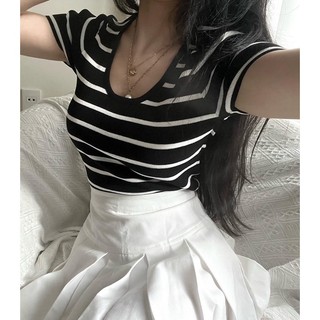 Áo len sọc tay ngắn
