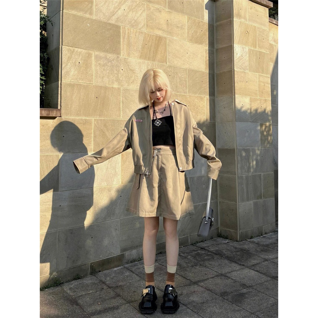 Set Áo Khoác Dáng Ngắn Phối Chân Váy Chữ a Xếp Ly Thời Trang Mùa Thu 2022 Mới Cho Nữ