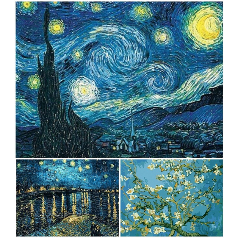 Bộ Tranh Đính Đá 5D Họa Tiết Tranh Van Gogh Độc Đáo DIY Dùng Trang Trí Nhà Cửa