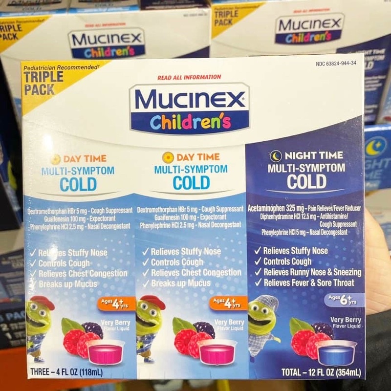 Set 3chai Siro ho cảm trẻ em Mucinex Children's Multi - Symptom Day &amp; Night Cold Mỹ (Hàng Bay)