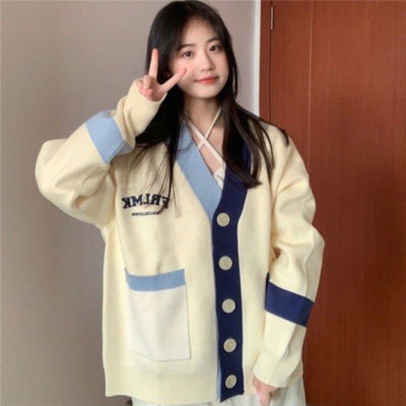 [Mã FADEP0610 giảm 10K đơn 99K] Áo Khoác Cardigan Viền Xanh Nâu FRMLK Form Rộng chew | BigBuy360 - bigbuy360.vn