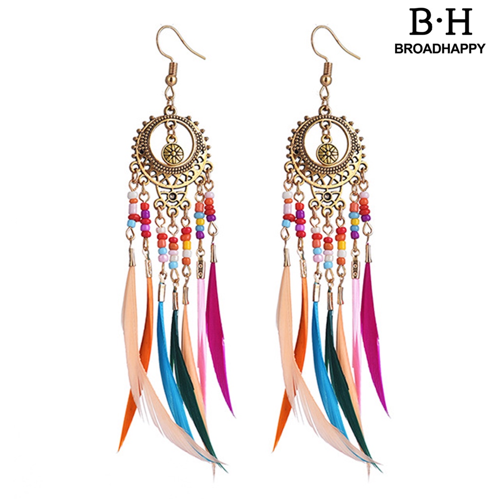 1 Đôi Bông Tai Hình Lông Vũ Nhiều Màu Phong Cách Bohemian Dành Cho Nữ