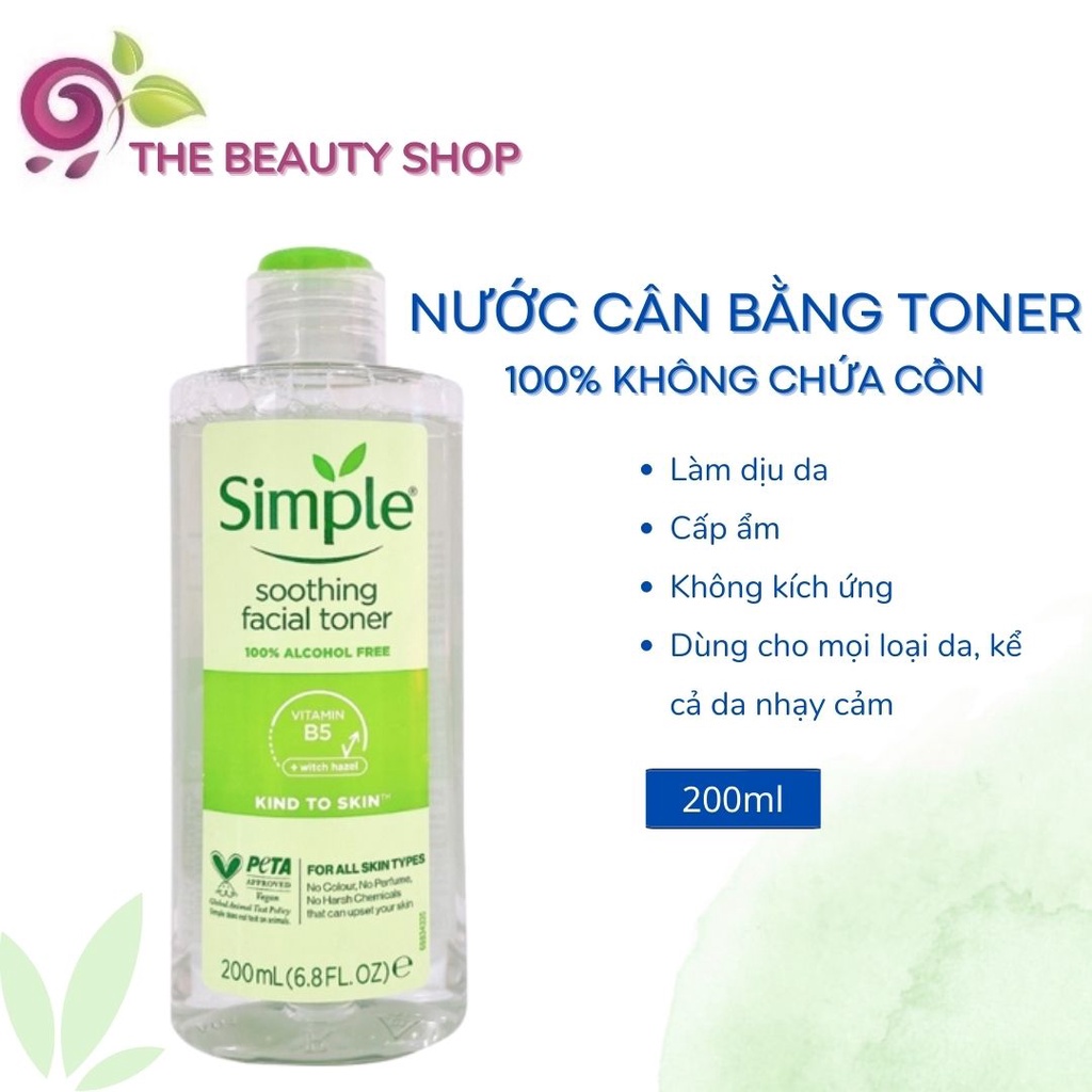 Nước hoa hồng Dưỡng Ẩm Dịu Nhẹ Simple Soothing Facial Toner 200ml
