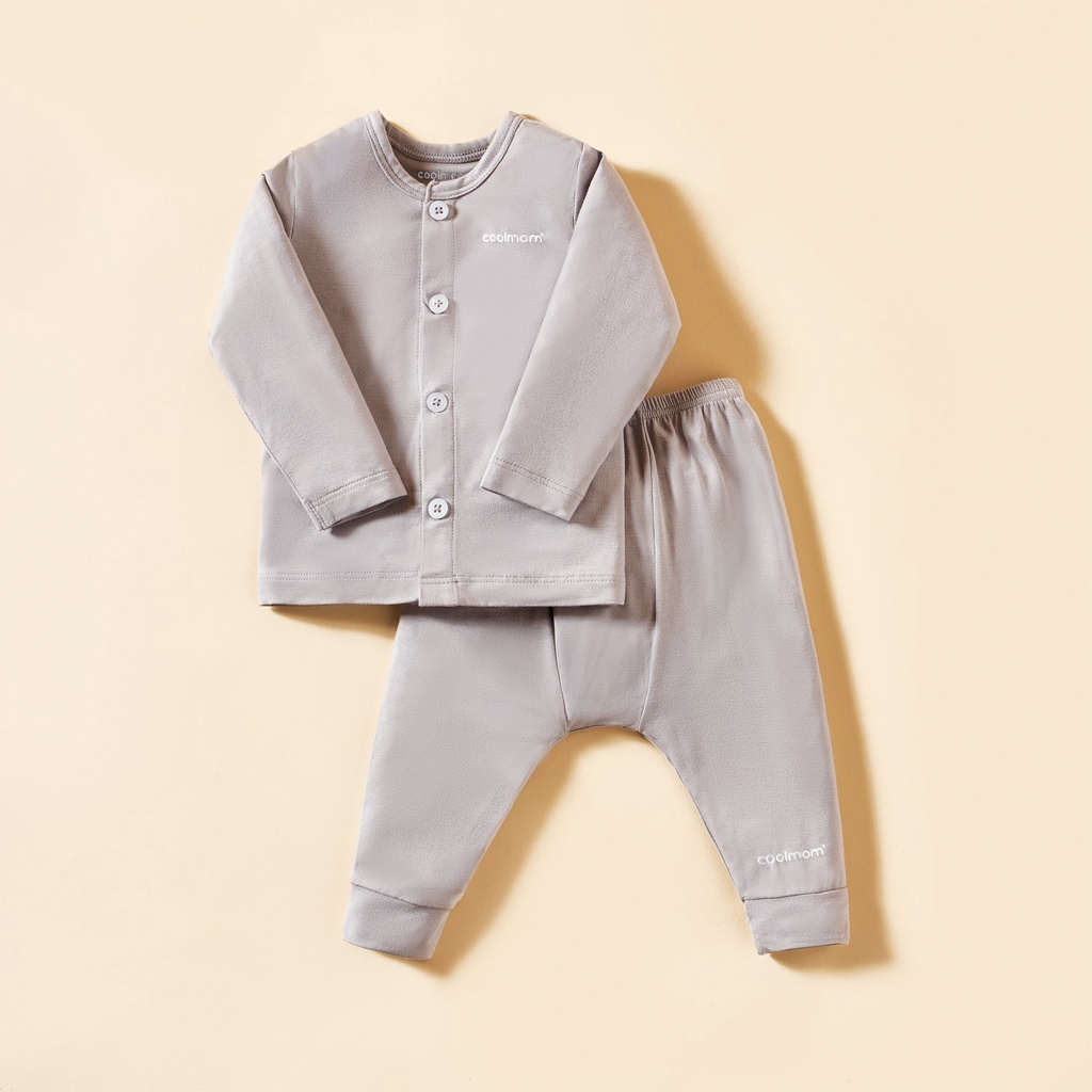 Bộ dài tay cài giữa Coolmom chất liệu sợi tre cao cấp màu xám fog size 12M / CM-0017-12M-XF