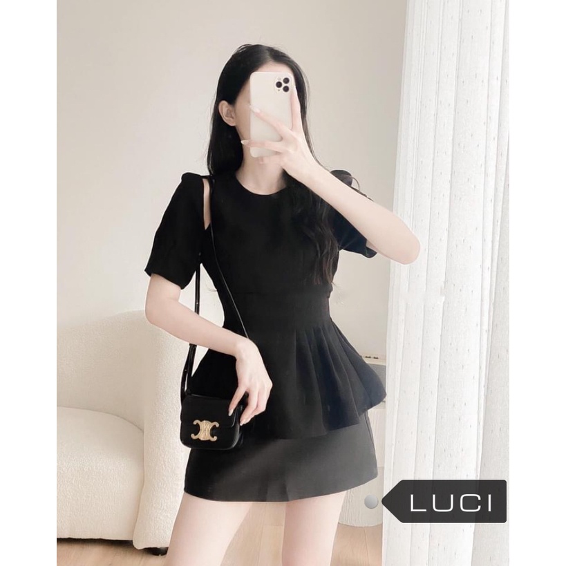 Áo kiểu peplum khoét vai tay phồng thắt eo đi tiệc - T.H.22.183