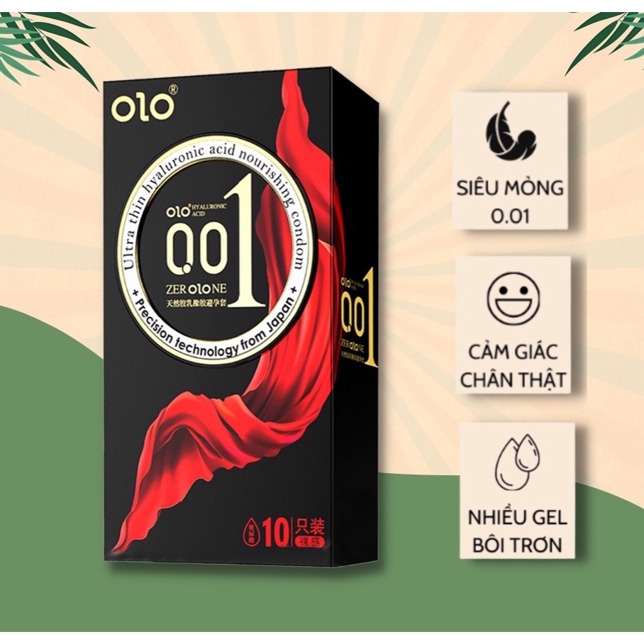 [COMBO] 3 hộp Bao cao su OLO 0.01mm Truyền nhiệt, Tăng cảm giác, Gân gai, Siêu mỏng Square Black - hộp 10 bao