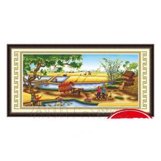 Tranh thêu chữ thập đồng quê phong cảnh 3D  AL53290 |190x91cm| - Chưa thêu