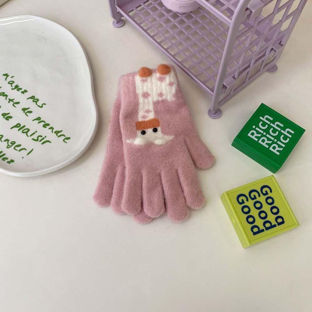 Đôi Găng Tay Len Giữ Ấm Chống Gió Họa Tiết Hươu Cao Cổ Hoạt Hình Dành Cho Nữ