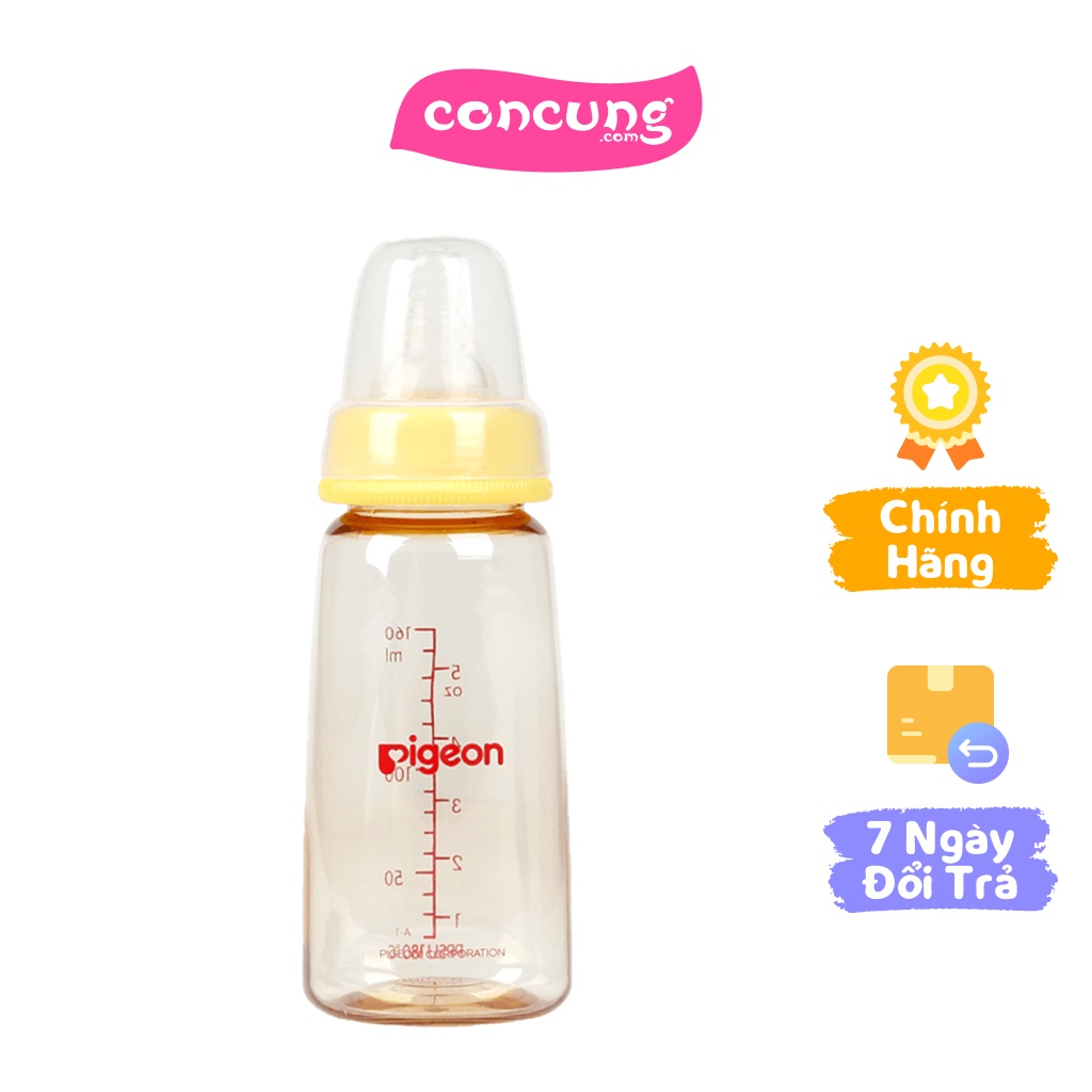 Bình sữa cổ hẹp nhựa PPSU Pigeon 160ml - Vàng