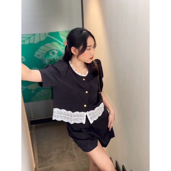 (SALE 35%) Set Áo phối ren và quần đùi. Bộ đồ phối ren xinh xịn đủ size đến 65kg