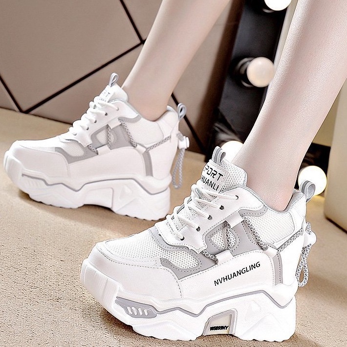 ?Hot Sale?Chzk Giày Thể Thao Cột Dây Đế Dày 8Cm Thoáng Khí Thời Trang Cho Nữ