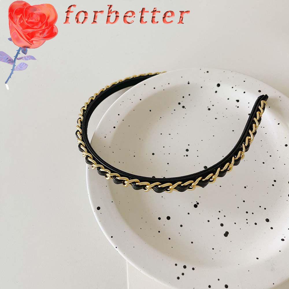 Cài tóc da pu phối dây xích kim loại màu đen phong cách Hàn Quốc dễ thương cho nữ