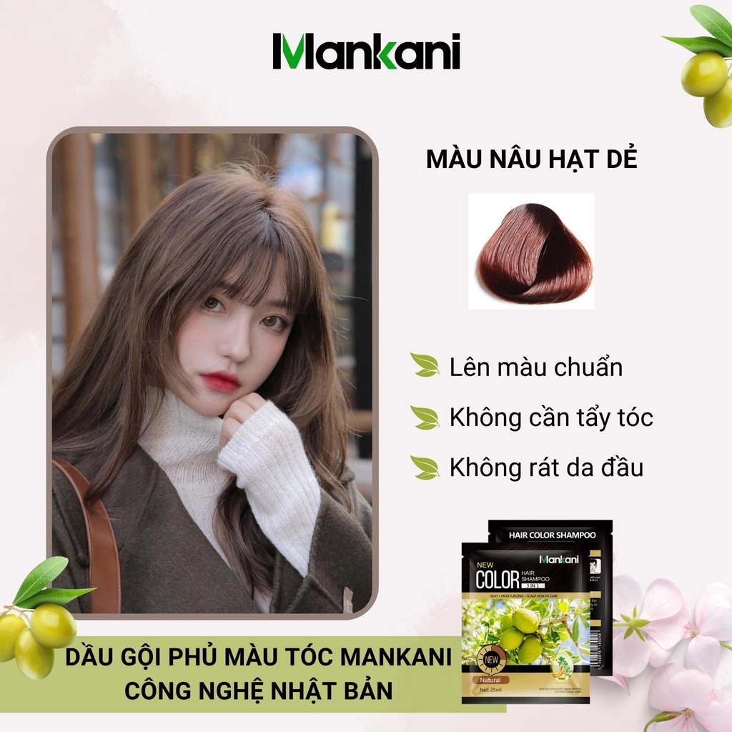Gói dầu gội nhuộm tóc, thảo dược màu Nâu Hạt Dẻ, Mankani [Chính Hãng]