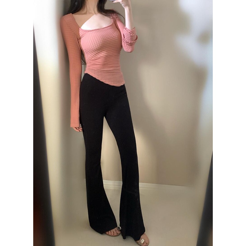 Áo Kiểu Cổ Vuông Tay Loe Dài Eo Cao Co Giãn Thời Trang Mùa Xuân Xinh Xắn Cho Nữ