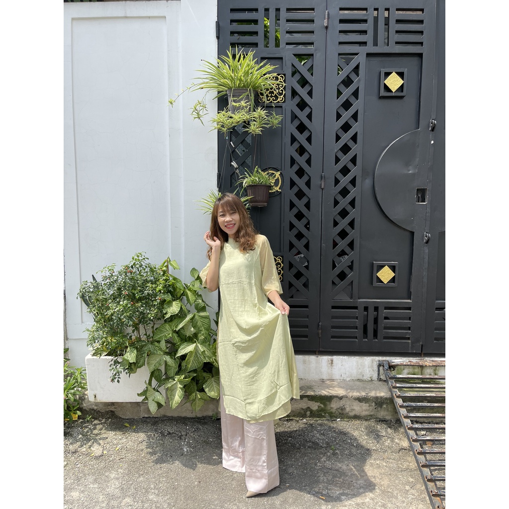 Set áo gấm cổ cao tay phồng, Áo dài xuân tết 2024, Áo ài cách tân