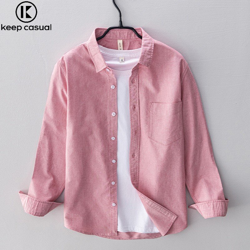 Áo Sơ Mi Cotton Oxford Tay Dài Màu Trơn Phong Cách Retro Cho Nam