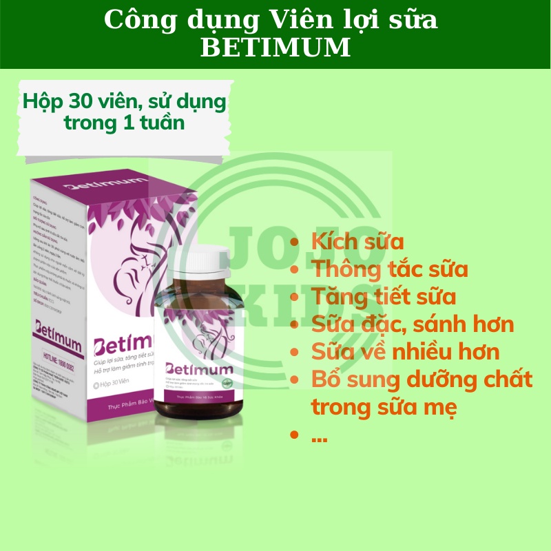 Lợi sữa sau sinh Betimum, cốm lợi sữa dạng viên lợi sữa cỏ cà ri fenugreek và trà lợi sữa dạng bột lợi sữa Jojo