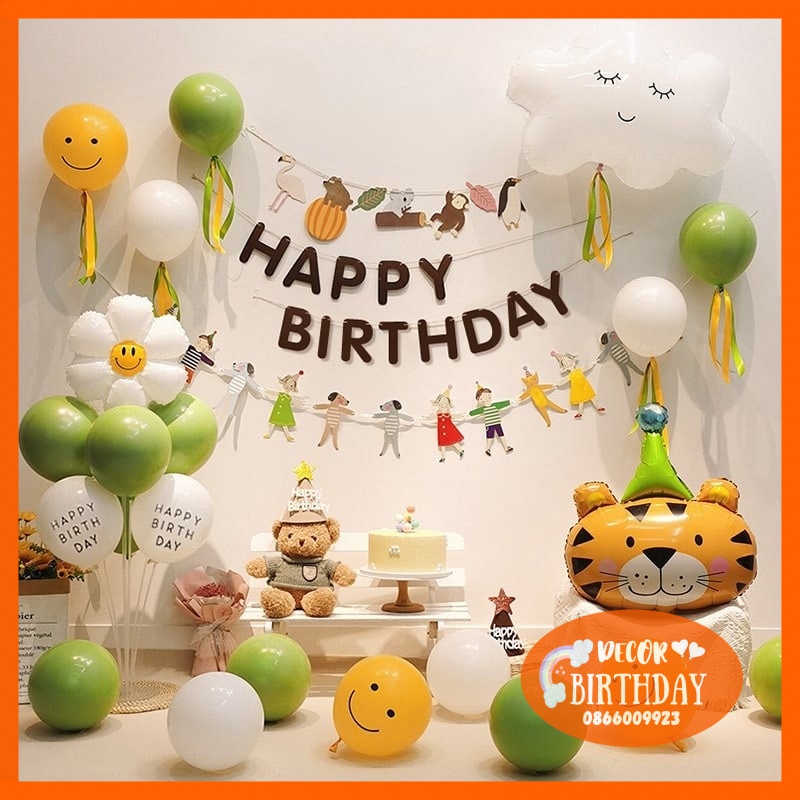 Set Sinh Nhật Hàn Quốc Cho Bé, Phụ Kiện Trang Trí Hàn Quốc Nhiều Màu Đẹp, Dễ Trang Trí Tặng Kèm Đồ Bơm Băng Dính Bóng