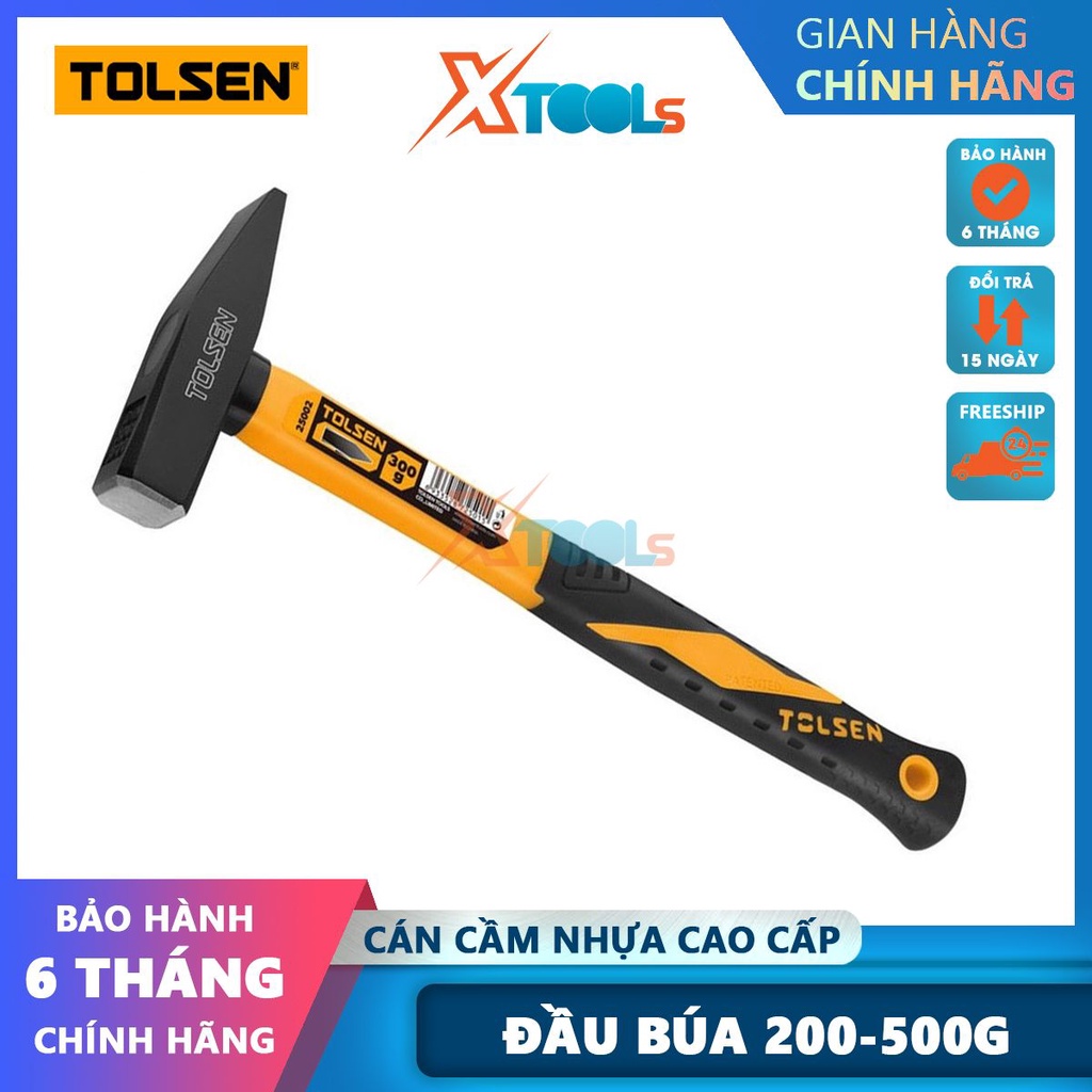 Búa đóng đinh đầu dẹp và vuông Tolsen đầu búa 200-300-500g, chất liệu thép carbon sơn đen cứng, bền, chịu nhiệt tốt