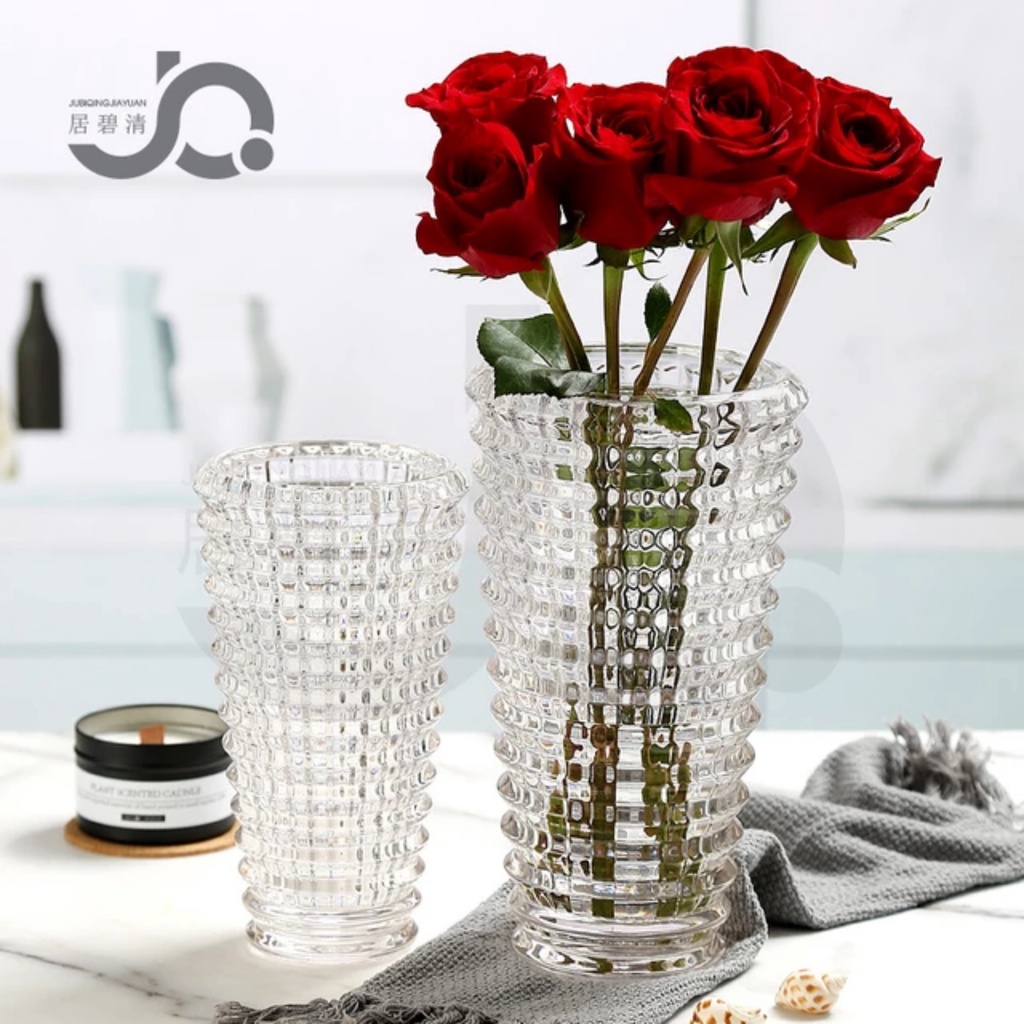 Lọ hoa thủy tinh LUXURY, bình hoa dáng trụ tròn màu trắng trong suốt, thủy tinh cao cấp kim cương 18cm/25cm/30cm