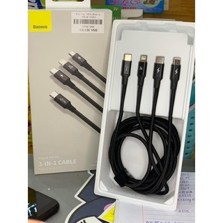 Cáp sạc 3 đầu baseus rapid series 3-in-1 pd 20w (type c to type c / lightning/ micro usb, fast charging &amp; data cable