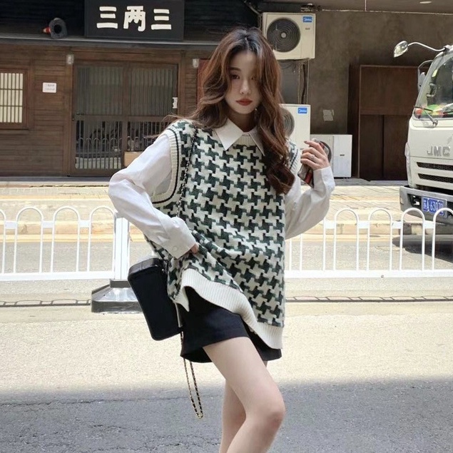 Áo Gile Len Họa Tiết Thổ Cẩm Cổ V Dáng Rộng Năng Động Cá Tính Phong Cách Hàn Quốc - 017