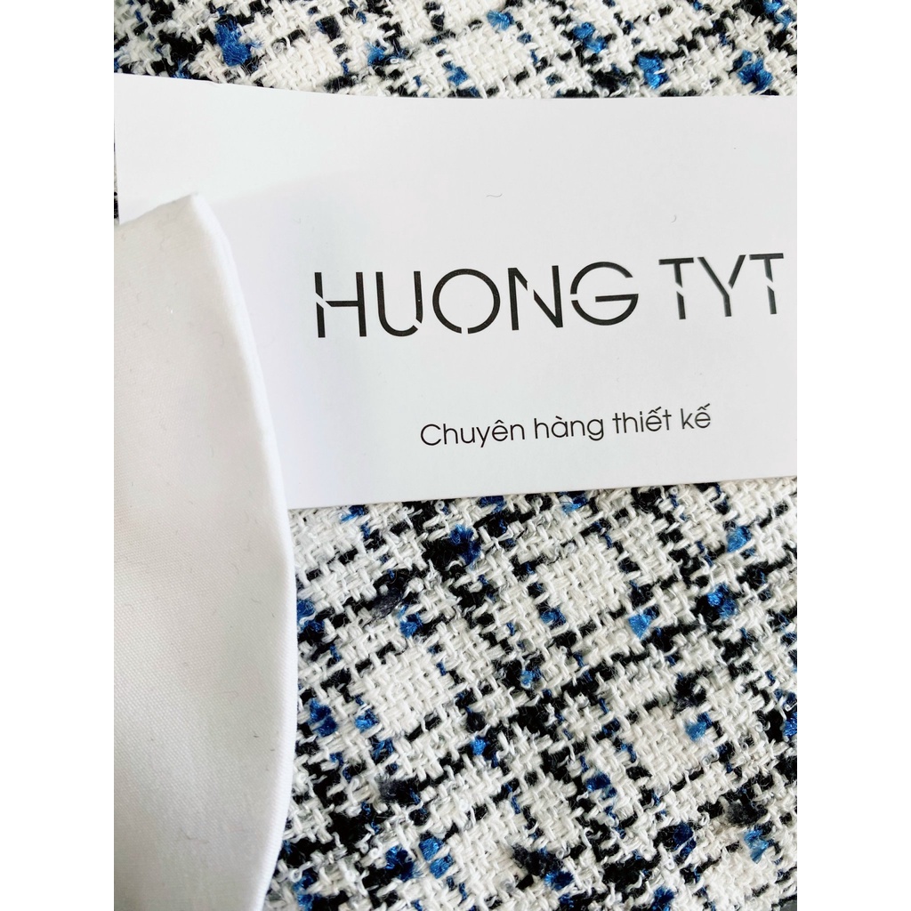 Áo dạ tweed Kelly DESIGN BY HUONGTYT cổ sen gam màu phối kèm đai đá sang chảnh