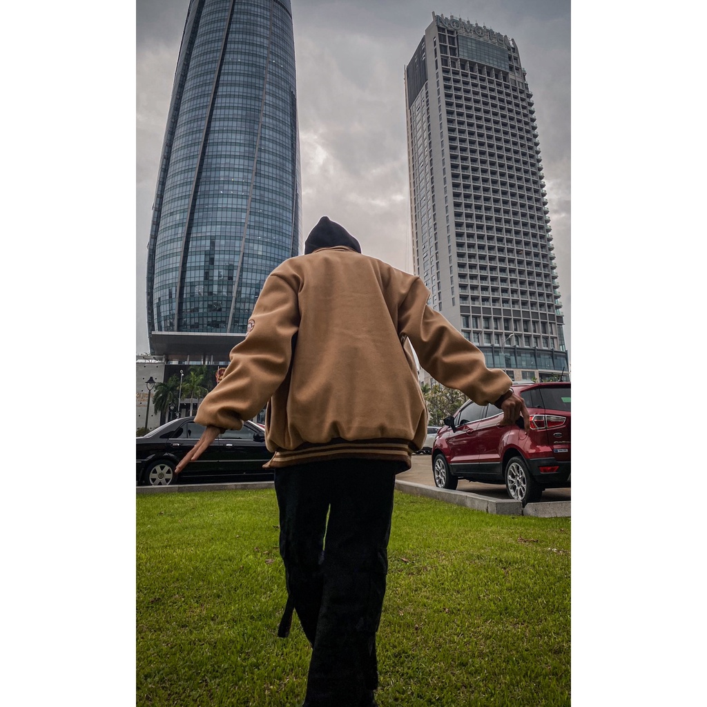 Áo Khoác Bomber Varsity Nỉ Dạ Thêu Chữ Nam Nữ Unisex 2 Lớp Dày Dặn