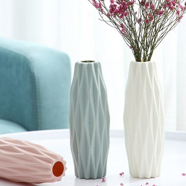 Lọ Hoa Decor Phòng Giả Gốm Bằng Nhựa, Bình Hoa Để Bàn Trang Trí Không Gian - Min House