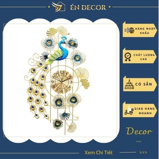 Đồng hồ treo tường, đồng hồ trang trí, con công, nghệ thuật, kim trôi, én decor