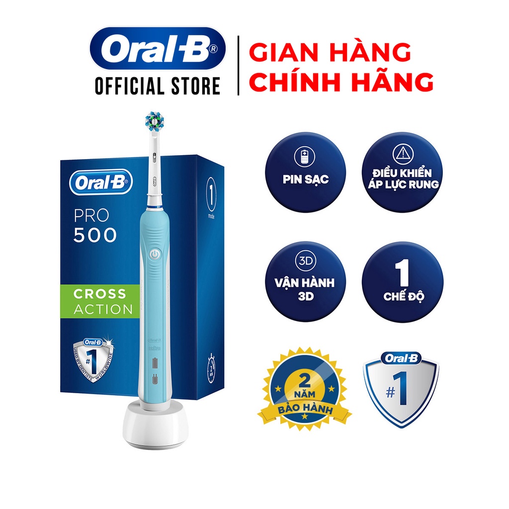 Bàn chải đánh răng điện Oral-B Pro 500 D16.513 - Hàng chính hãng 100% Bảo hành 24 tháng