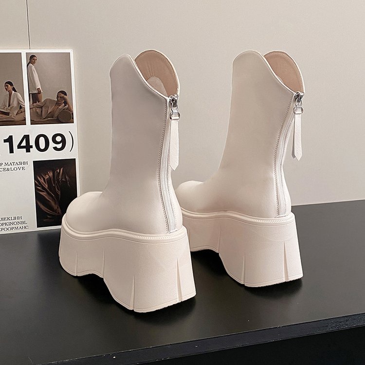 Giày Bốt Cao Gót Cổ Ngắn Màu Trơn Có Khóa Kéo Sau Lưng 24H