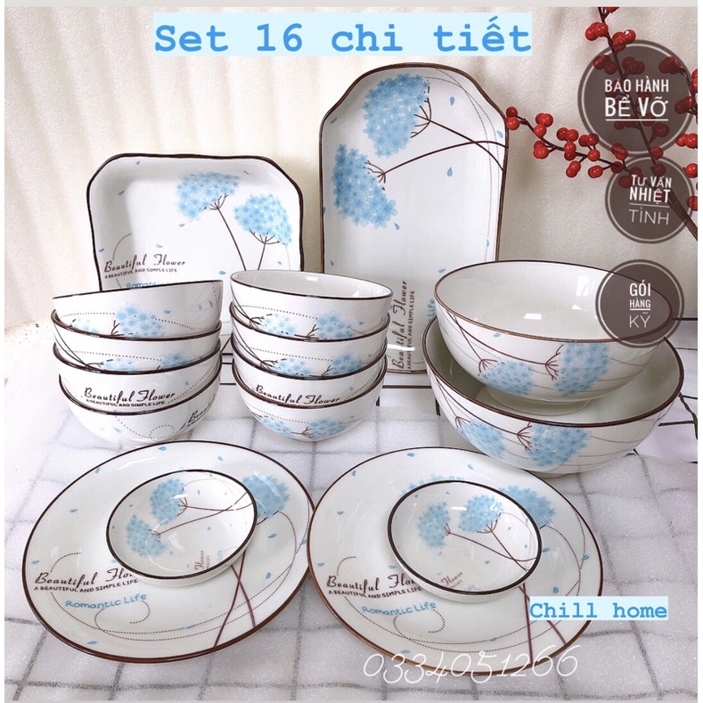 Bộ bát đĩa sứ bát tràng 15chi tiết,bát dĩa decor bàn ăn đẹp sang trọng cao cấp mã t99 chill home