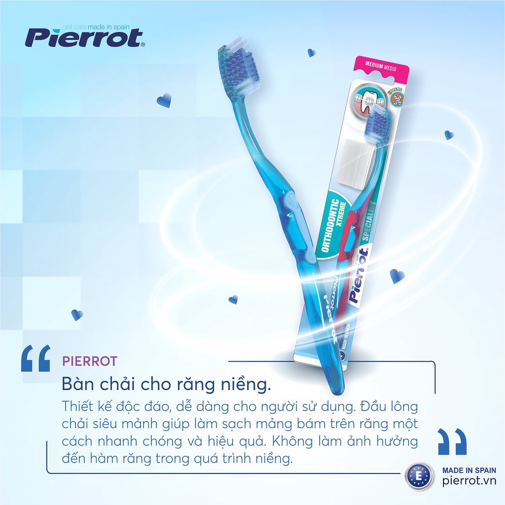 Bàn Chải Đánh Răng PIERROT Dành Cho Răng Niềng Đầu Lông Chải Siêu Mảnh, Thiết Kế Độc Đáo, Dễ Dàng Cho Người Sử Dụng