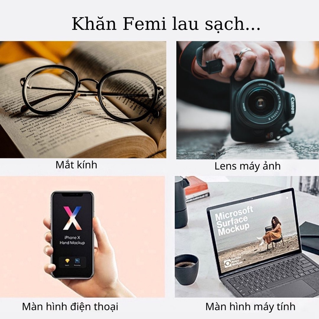 Khăn lau kính Femi micro fiber cao cấp, khăn lau lens máy ảnh, màn hình điện thoại
