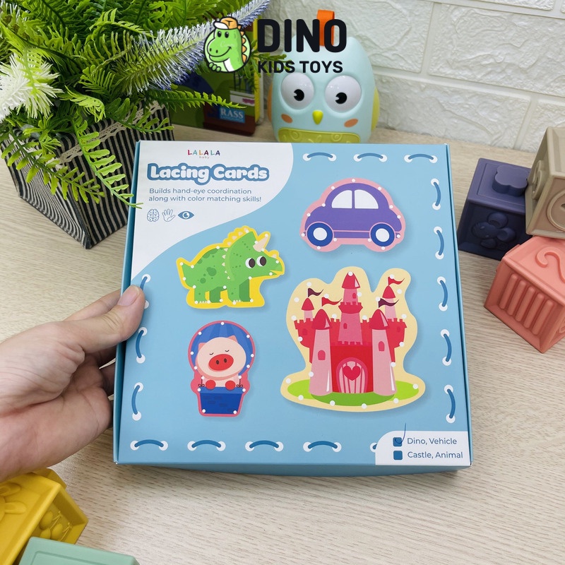 Bộ Đồ chơi Xỏ Dây Lacing Card Cho Trẻ 1 - 3 Tuổi Lalala Baby. Bộ 10 hình thù ngộ nghĩnh - DinoKidsToys