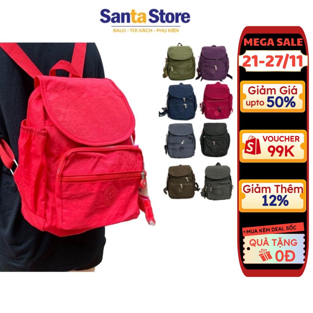 Balo nhỏ mini thời trang nữ vải dù canvas Kipling KL1808 cao cấp SANTA STORE cho bé trai gái đi học mầm non mẫu giáo