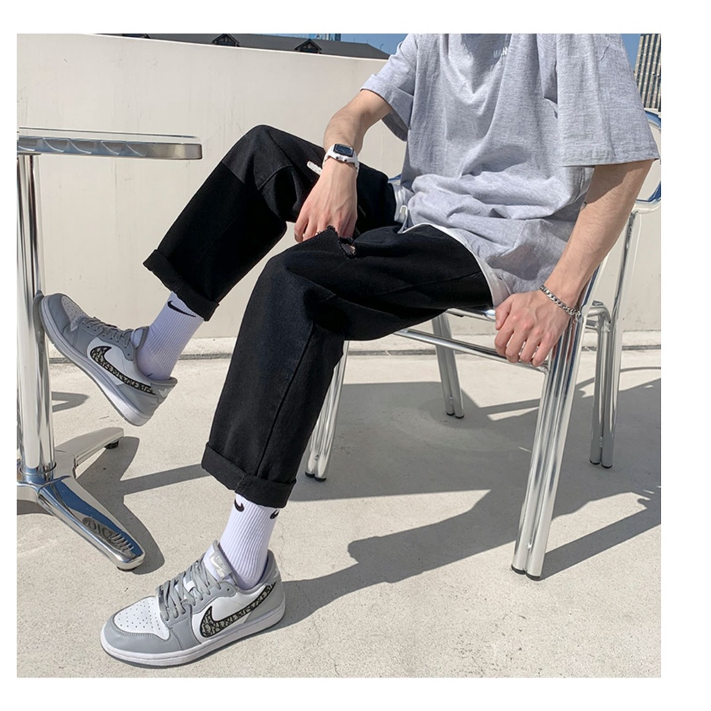 Quần jean nam rách gối trái ống xuông rộng chất bò cao cấp cooljean 02