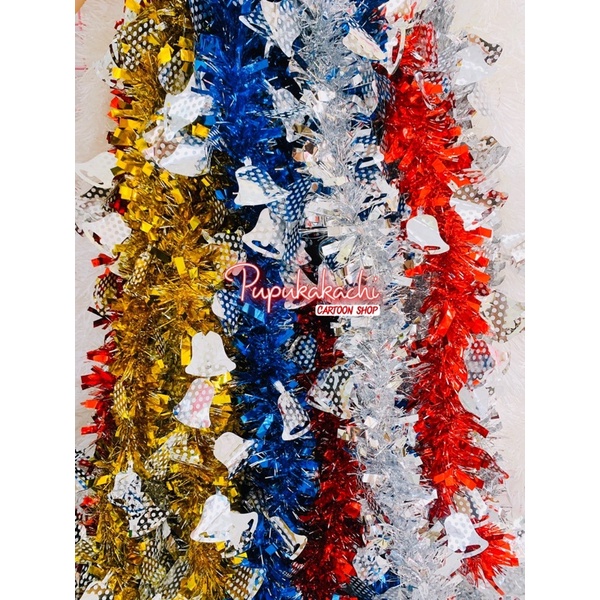 Dây kim tuyến 2M đính ngôi sao, chuông, hoa tuyết đủ màu trang trí cây thông noel